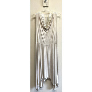Boston Proper Crochet Back Jersey Midi Dress Size L Asymmetrical Hem Oatmeal
